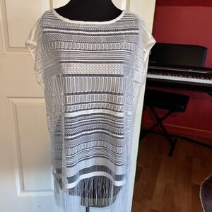 Chico's White Fringe Top  Bathing Suit Cover-up Cap‎ Sleeve Size 0 Small/4 NEW